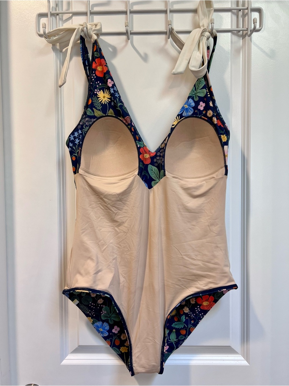 Rifle Paper Co x Summersault Navy Floral One-Piece Swimsuit w/ Tie Straps Sz 12 - Picture 8 of 12